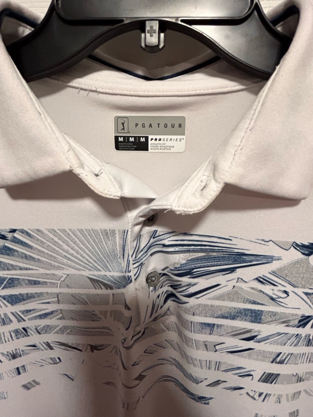 PGA Tour White Polo with Blue Palm-Stripe